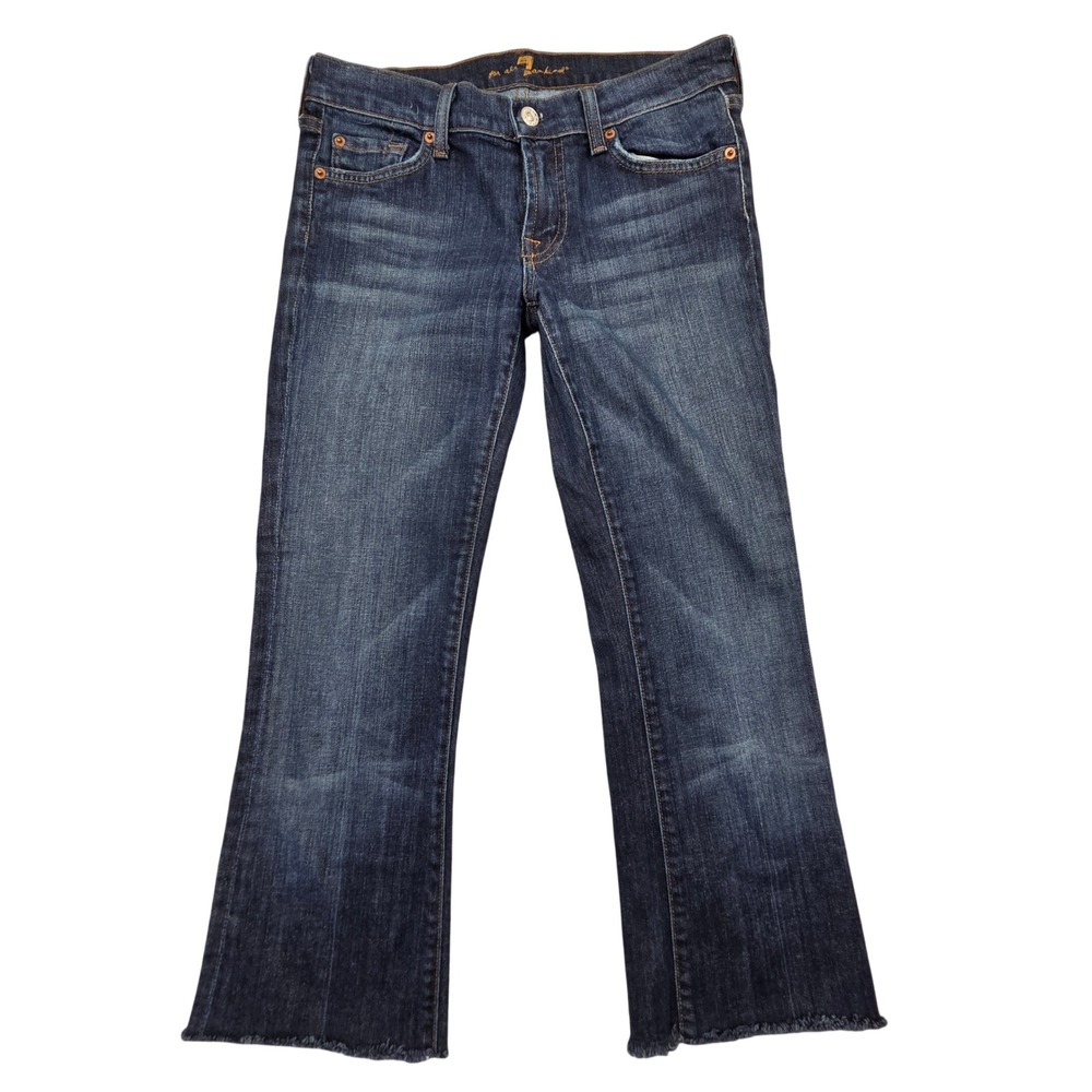 7 For All Mankind Flare Blue Jeans Womens 28x24 Raw Hem Squiggle Pocket